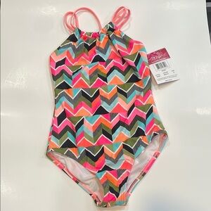 Kanu Surf Pink and Orange One Piece Swimsuit Chevron Pattern